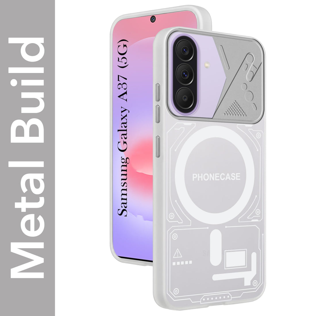 For Samsung Galaxy A37 5G Metallic Back Cover Case (Metallic Camera Protection & Buttons | Translucent Milky Shade | Hard Polycarbonate)