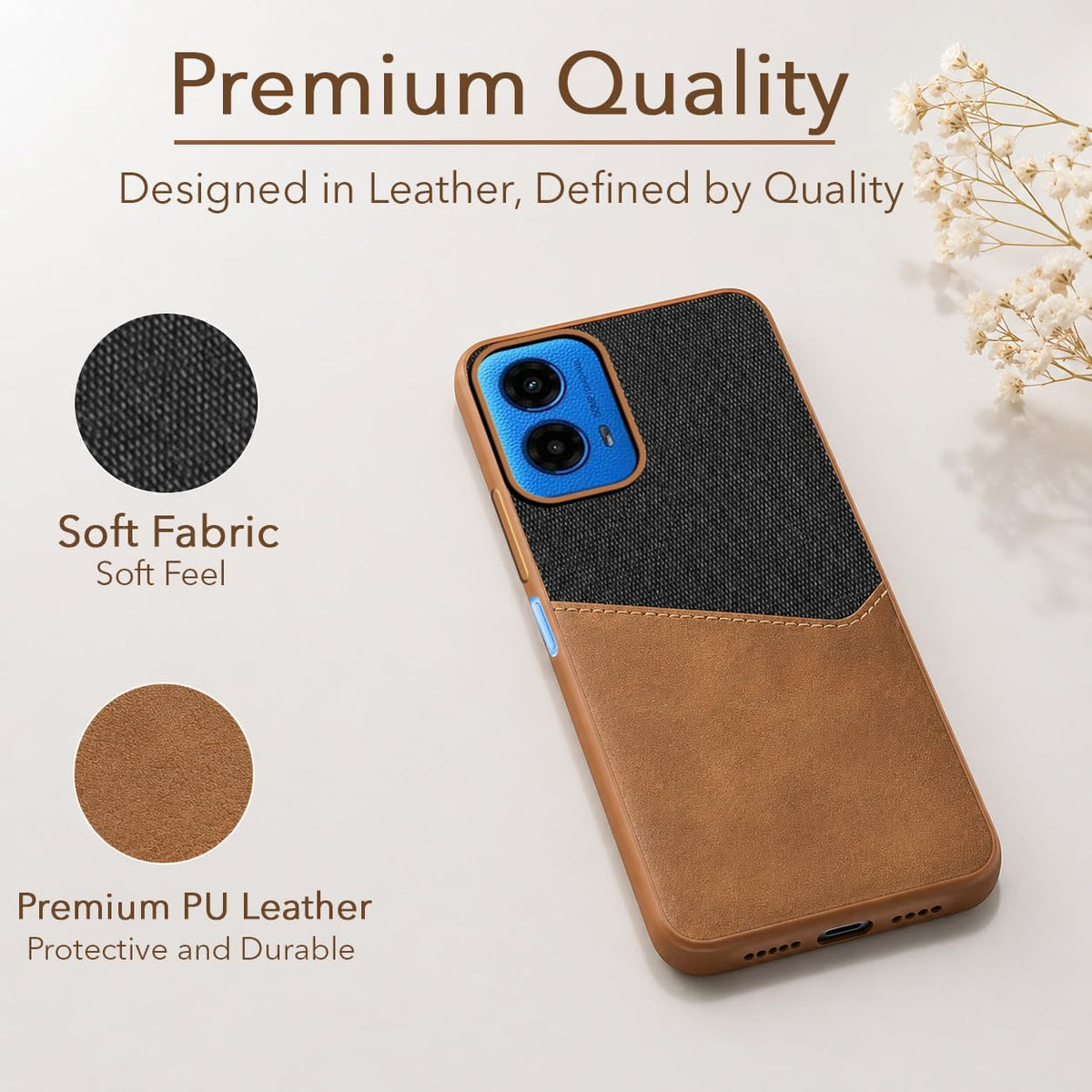 For Motorola Moto G45 Back Cover Case (Dual PU Leather Stitch | Professional Minimalist | Soft and Flexible)