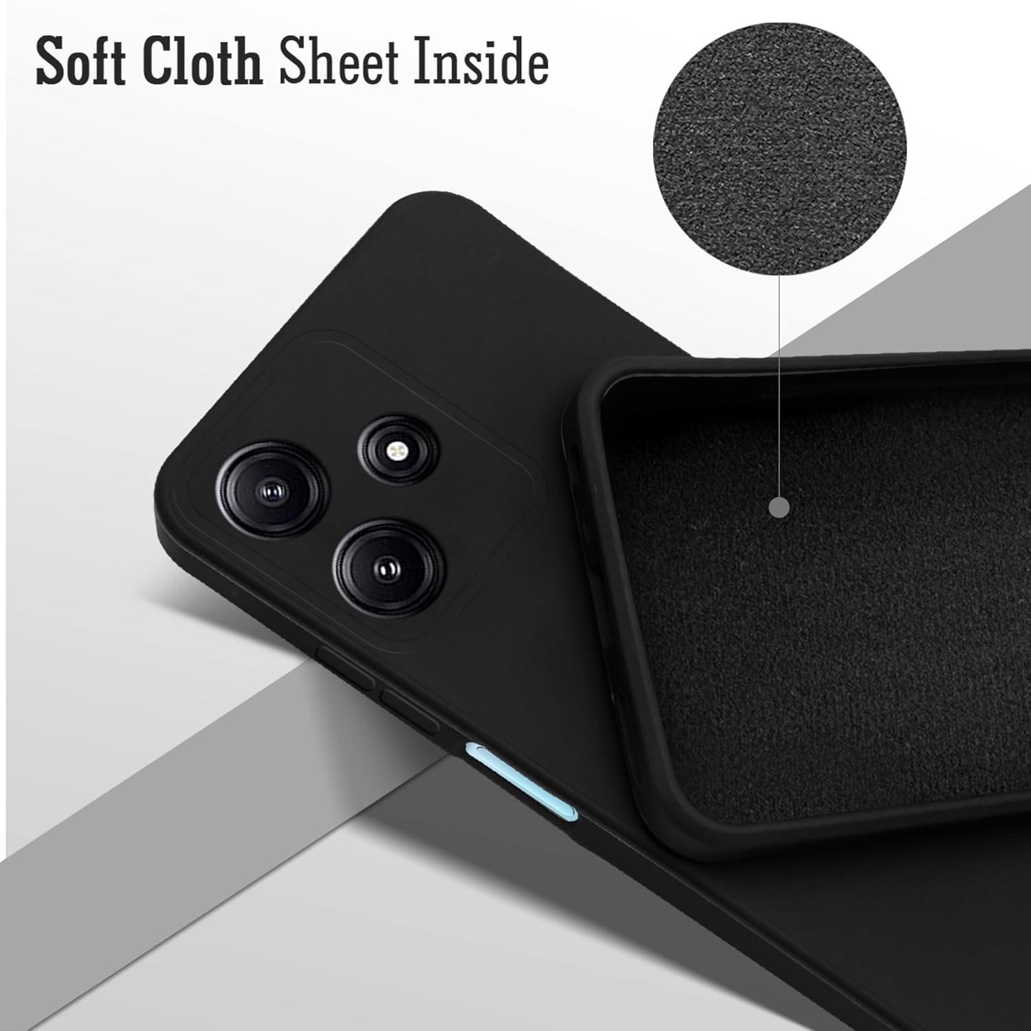 For Poco M6 Pro Back Cover Case (Matte Finish Silicone with Inside Fiber Cloth)