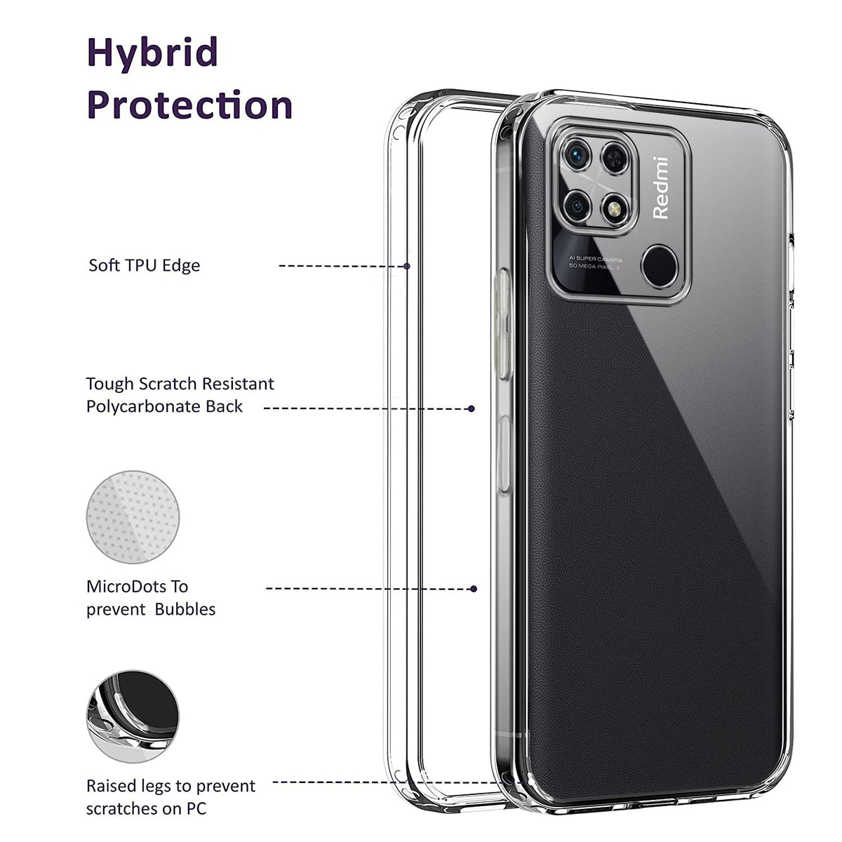 For Xiaomi Mi Redmi 10 Power | 10 (India) Back Cover Case (Silicone Crystal Clear | Pure Camera Protection | Soft and Flexible for Charger and Headphone sockets)