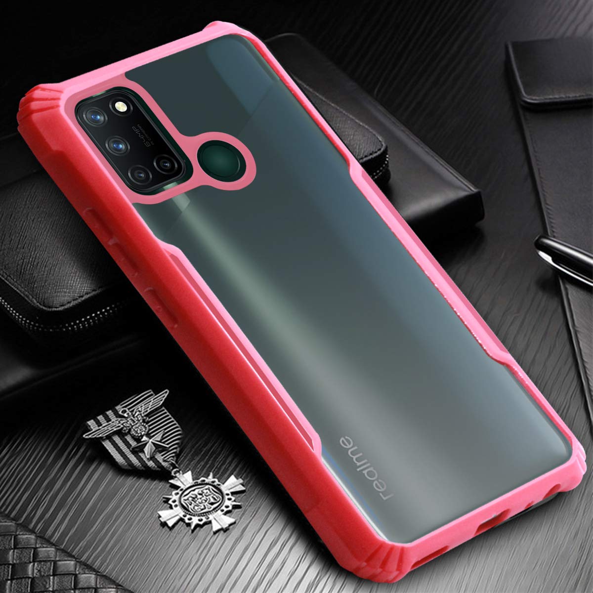 For Realme 7i Back Cover Case ( Shockproof with Polycarbonate Clear Panel | Professional Black)