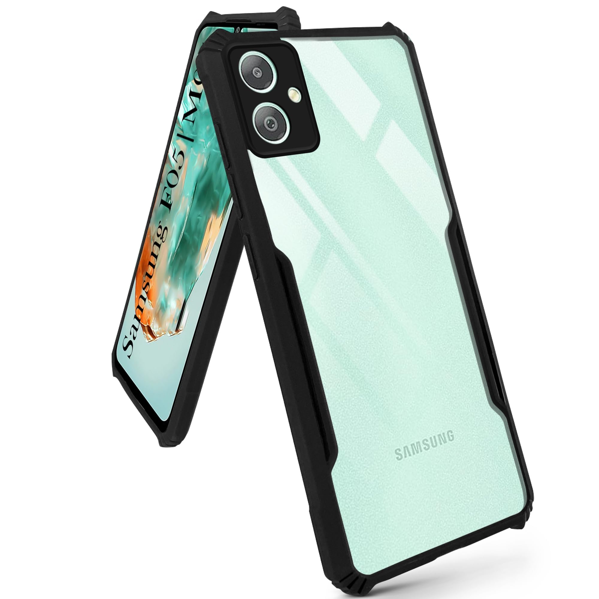 For Samsung Galaxy F05 | M05  Back Case Cover (Shockproof with Polycarbonate Clear Panel | Professional Black)