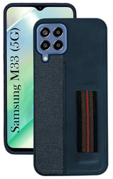 For Samsung Galaxy M33 5G Back Cover Case (Professional PU Leather | Strip Chain Holder Socket)