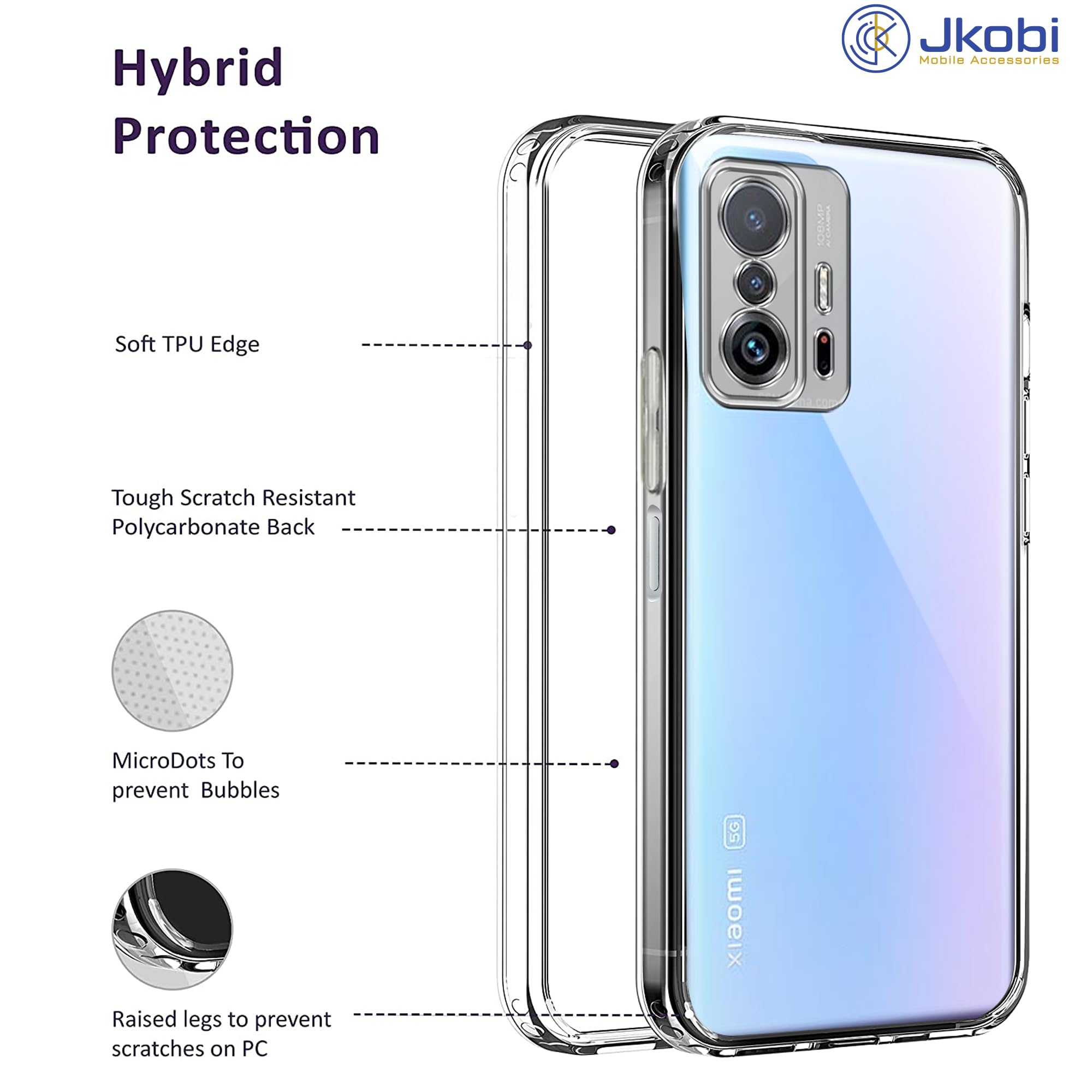 For Xiaomi 11T | Xiaomi 11T Pro Back Cover (Silicone Clear Shockproof Case with Camera Protection | Soft and Flexible | Transparent)