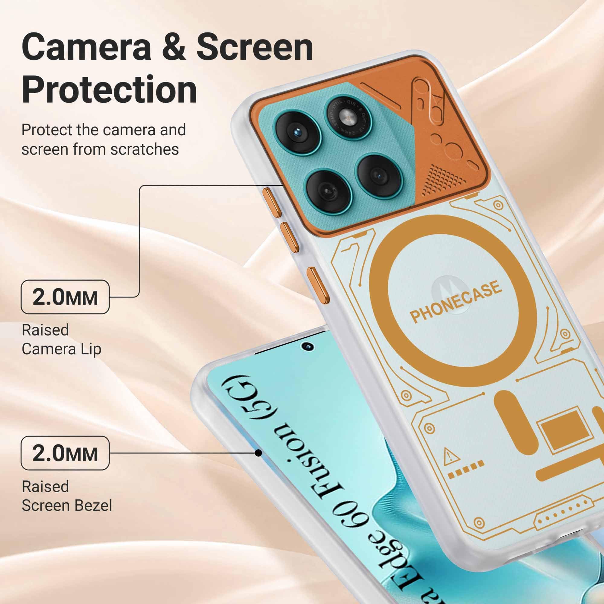 For Motorola Moto Edge 60 Fusion Metallic Back Cover Case (Metallic Camera Protection & Buttons | Translucent Milky Shade | Hard Polycarbonate)