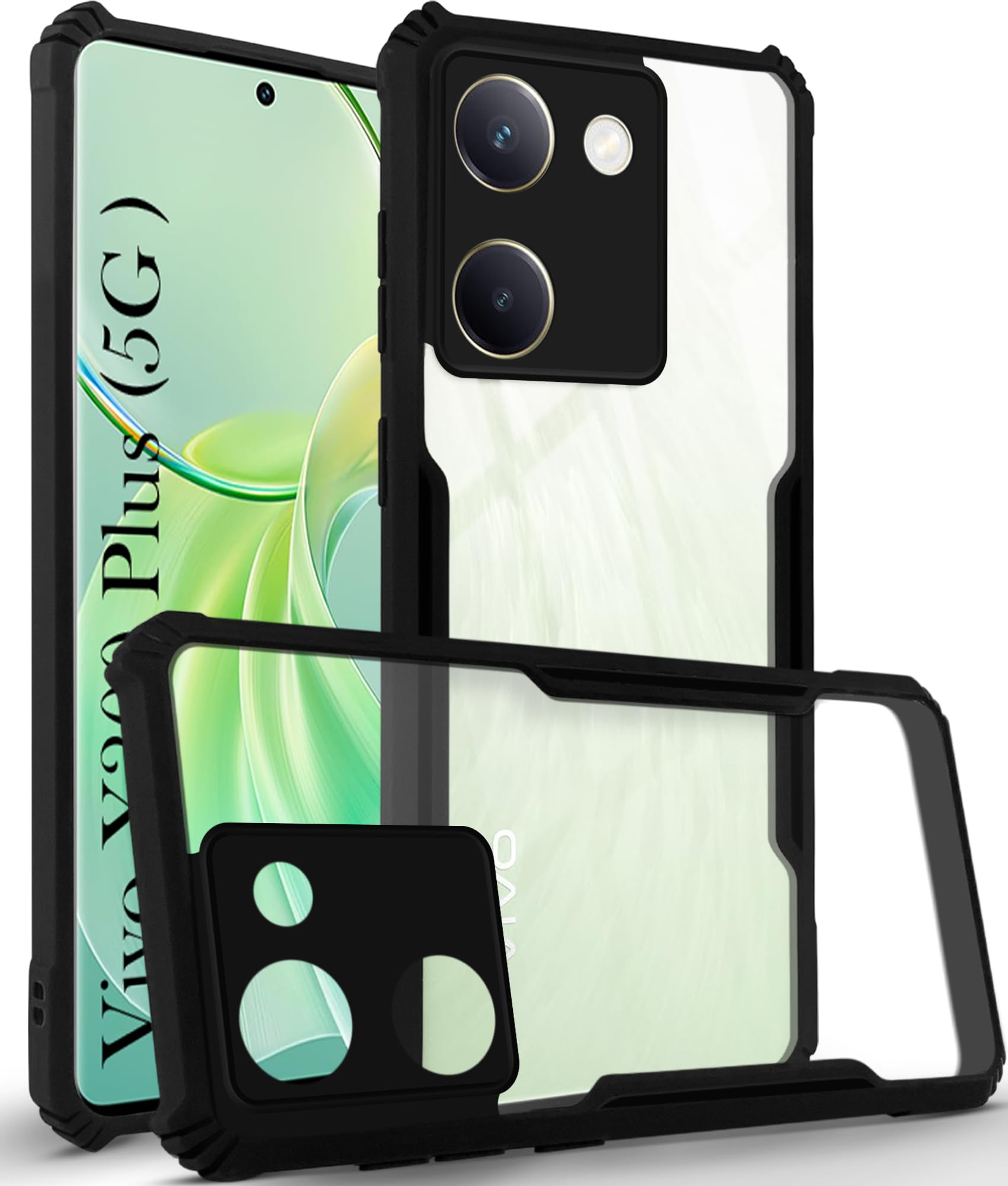 For Vivo Y300 Plus Back Cover Case ( Shockproof with Polycarbonate Clear Panel | Professional Black)