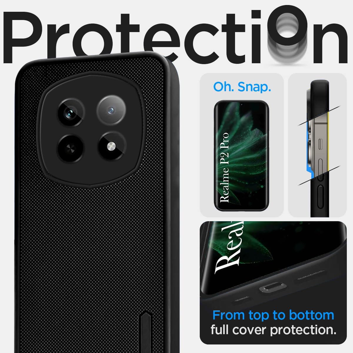 For Realme P2 Pro Back Cover Case  (Textured Grip Design | Micro-Fiber Cloth Inside | Slim and Light Weight | Soft Touch and Feel | Black)