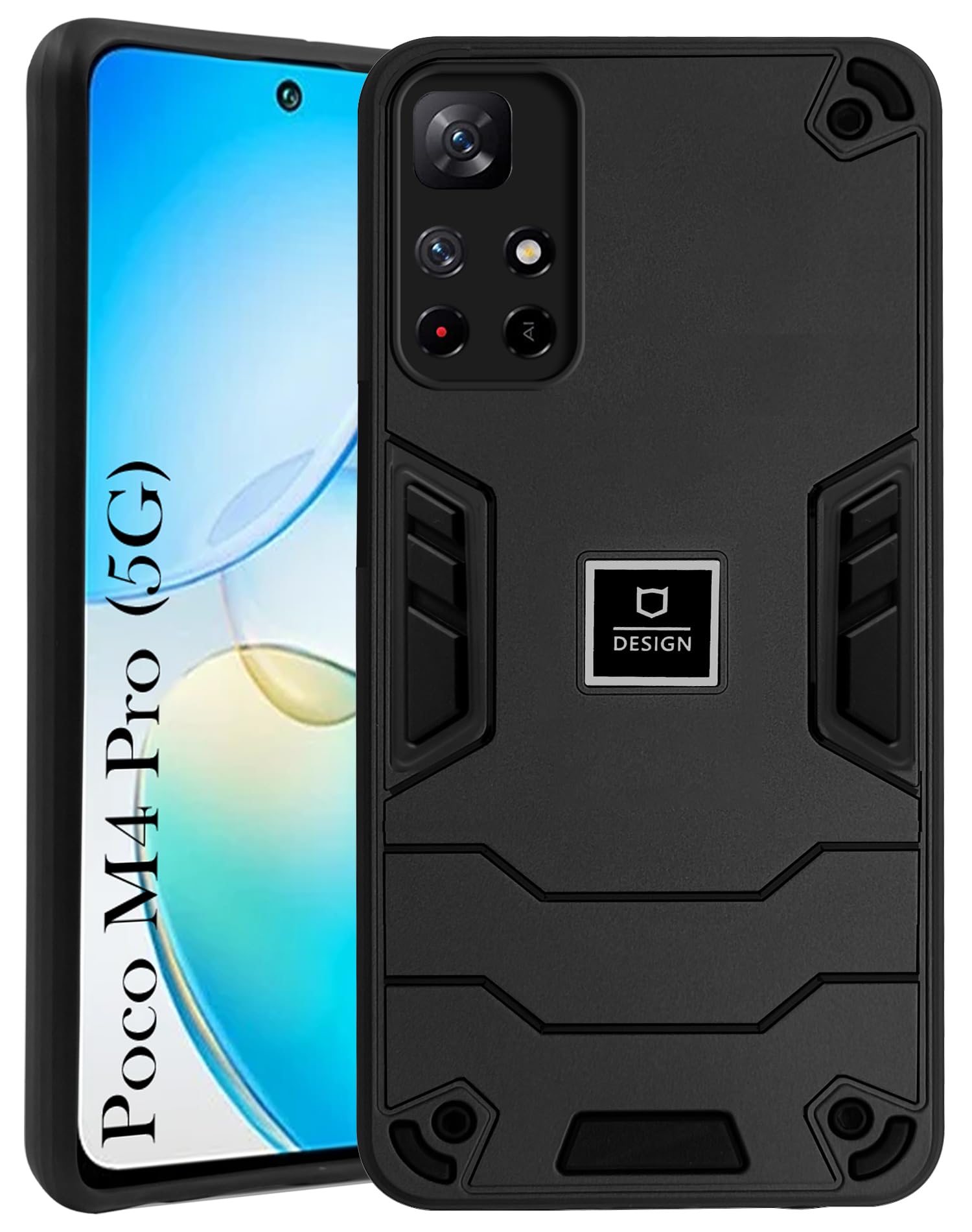 For Poco M4 Pro 5G Back Cover Case (Lightweight Hybrid Shockproof Polycarbonate| Slim Black)