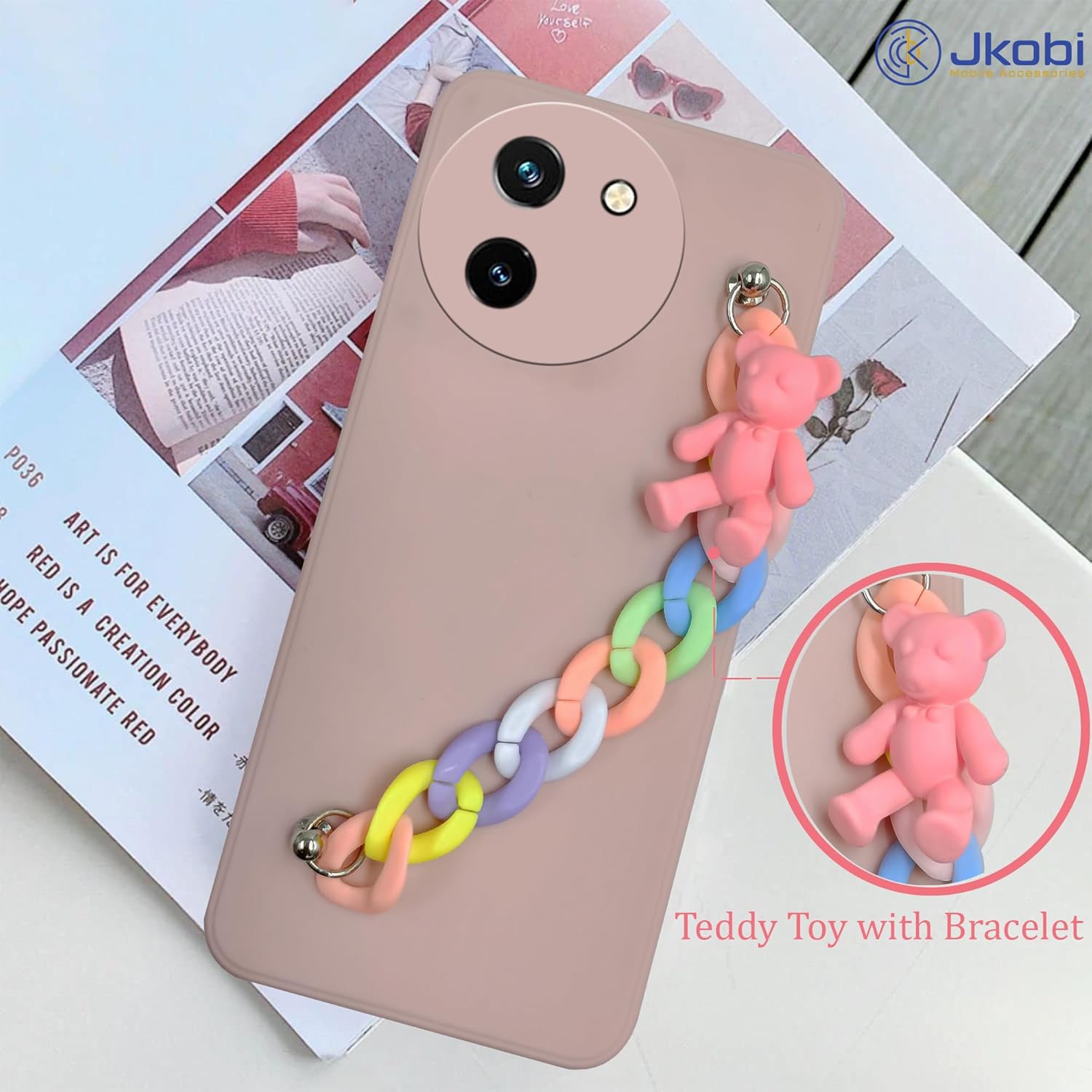 For Vivo T3x 5G Back Cover Girls Case with Bracelet (Wrist Hanging