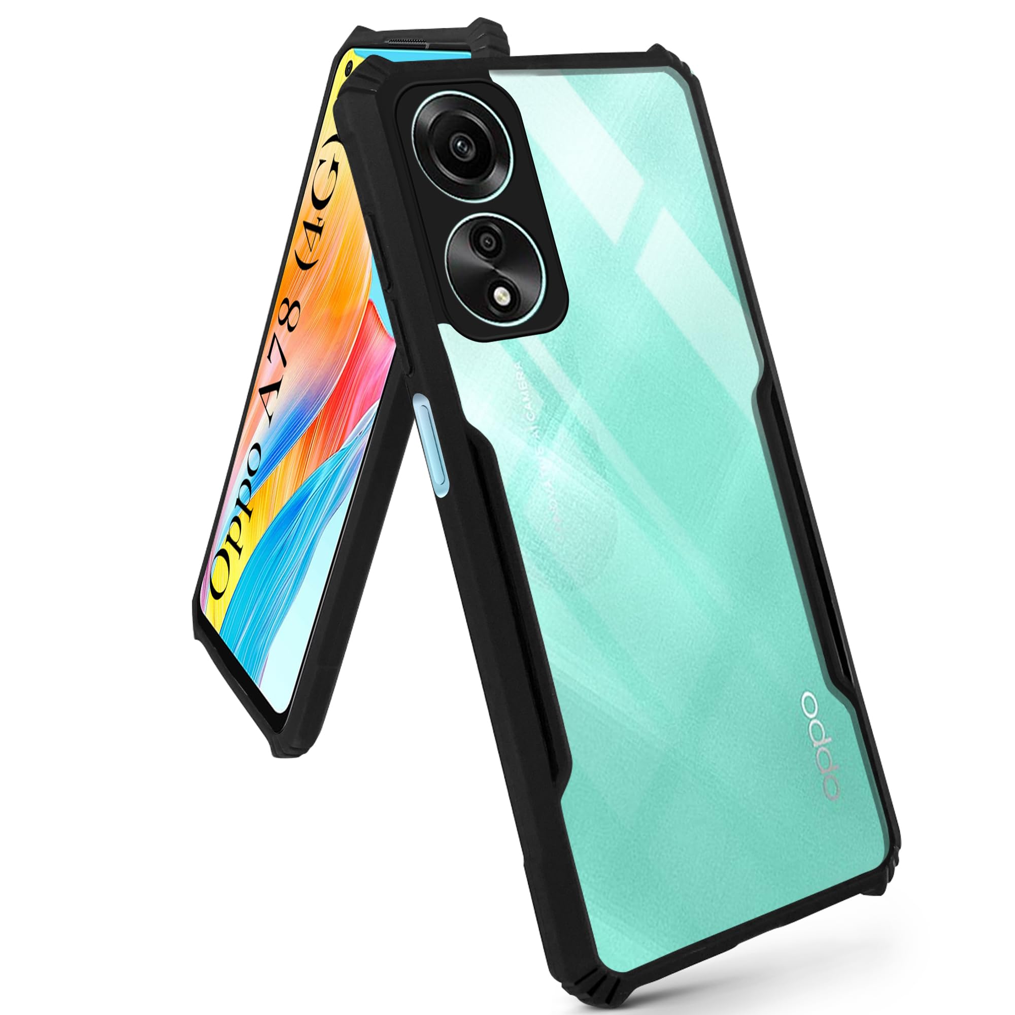 For Oppo A78 4G  Back Cover Case ( Shockproof with Polycarbonate Clear Panel | Professional Black)