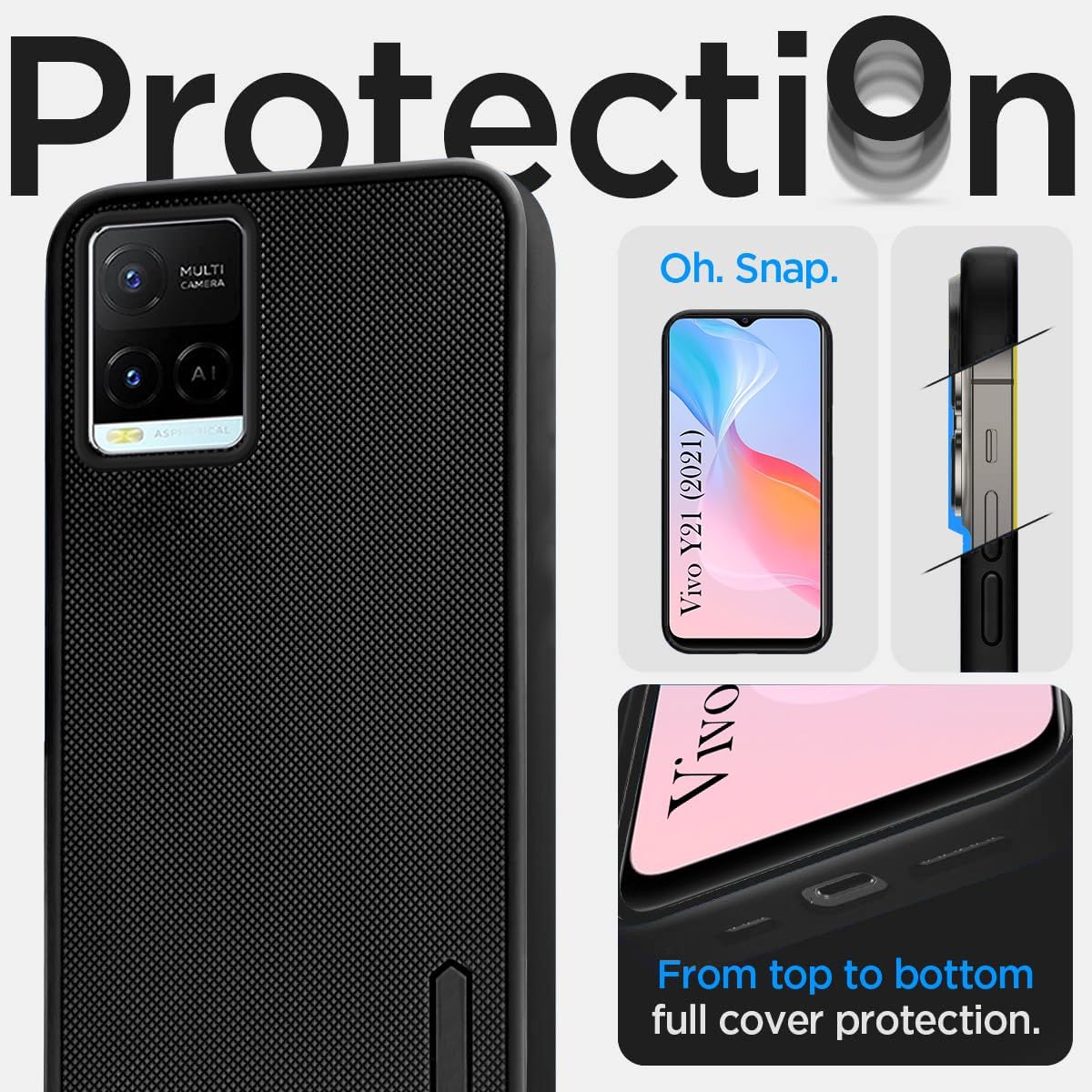 For Vivo Y21 2021  Back Cover Case Rubberised (Textured Grip Design| Micro-Fiber Cloth Inside | Slim and Light Weight | Soft Touch and Feel)