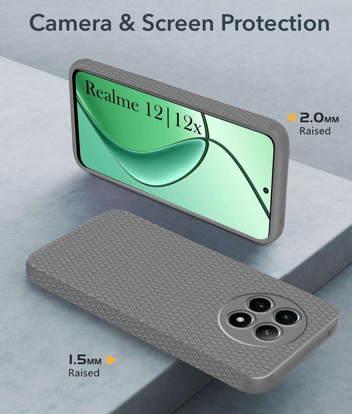 For Realme 12 | Realme 12X Back Cover Case (Liquid Silicone | Side Grip | Camera Protection)