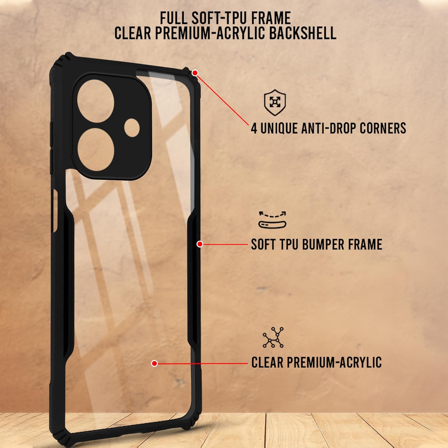 For Oppo A3X 5G | Oppo A3 5G Back Cover Case (Shockproof with Polycarbonate Clear Panel)