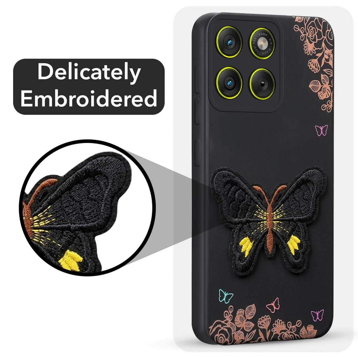 For Motorola Moto Edge 70 Back Cover Case (Soft Butterfly Embroidery | Women Teen Girls | Camera Protection| Matte Silicone)