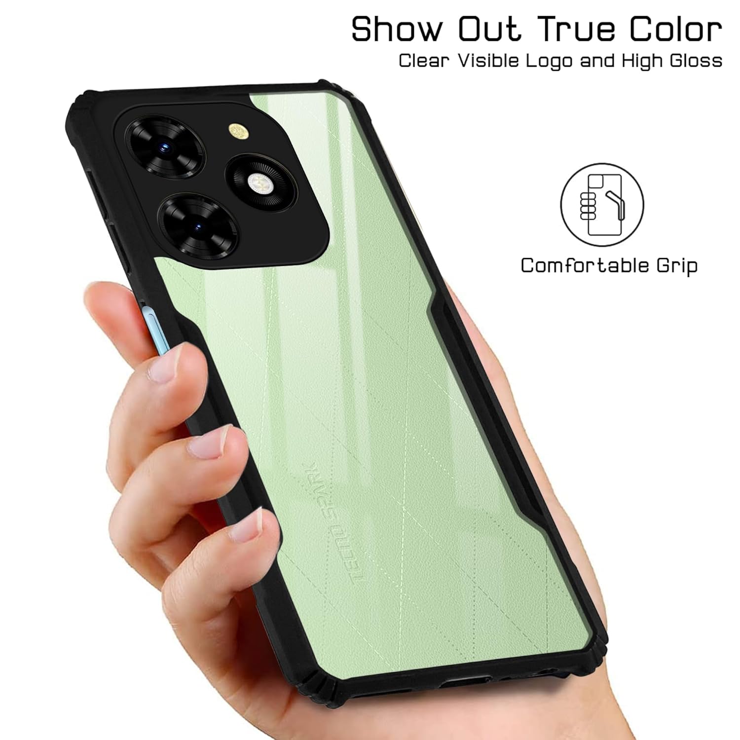 For Tecno Spark 20C Back Cover Case (Shockproof with Polycarbonate Clear Panel)