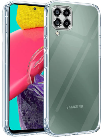For Samsung Galaxy M53 5G Back Cover Case (Silicone Crystal Clear | Pure Camera Protection | Soft and Flexible for Charger and Headphone sockets | Shockproof Bumpers | Transparent)