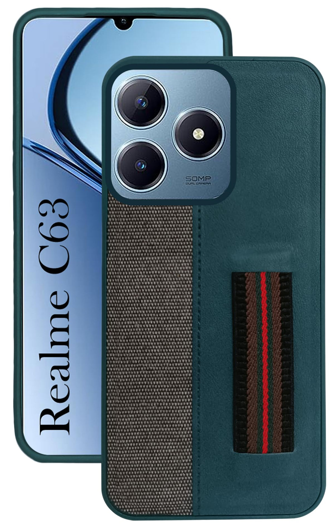For Realme C63 Back Cover Case ( Professional PU Leather | Strip Chain Holder Socket)