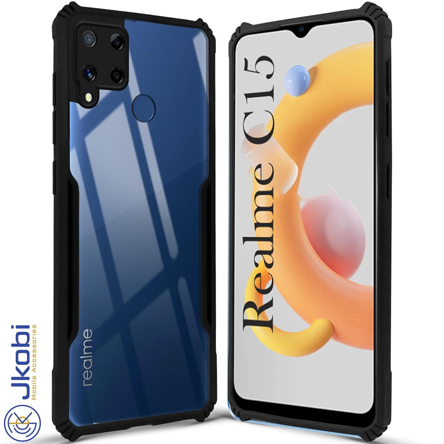 For Realme C15 Back Cover Case (Shockproof with Polycarbonate Clear Panel)