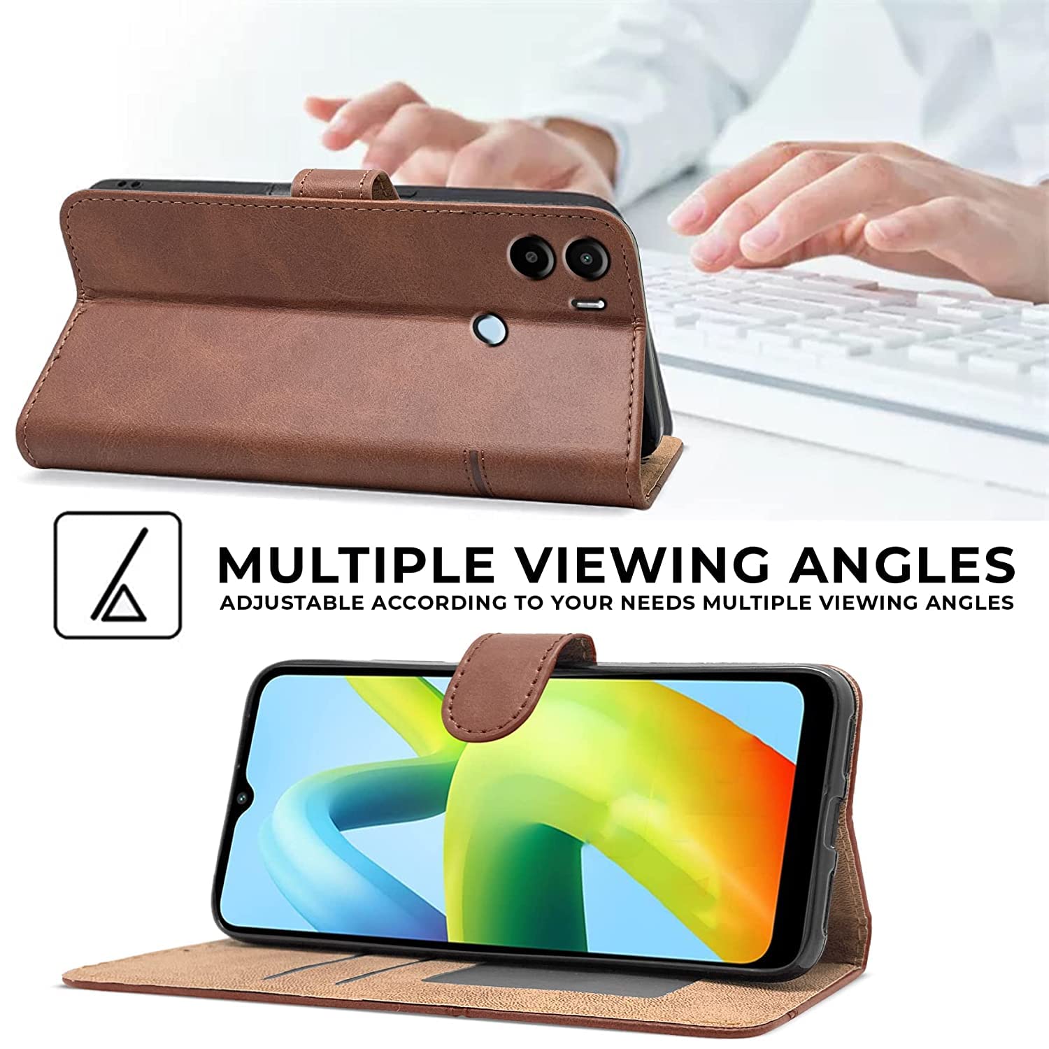 For Xiaomi Redmi A1 Plus | A2 Plus Flip Cover Case (Stitched Leather Finish | Inner TPU | Foldable Stand | Wallet Card Slots)