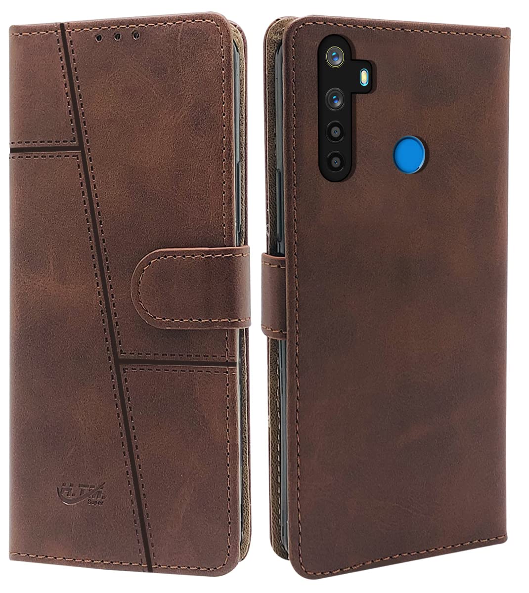 For Realme Narzo 10 Flip Cover Case (Stitched Leather Finish | Magnetic Closure | Inner TPU | Foldable Stand | Wallet Card Slots)