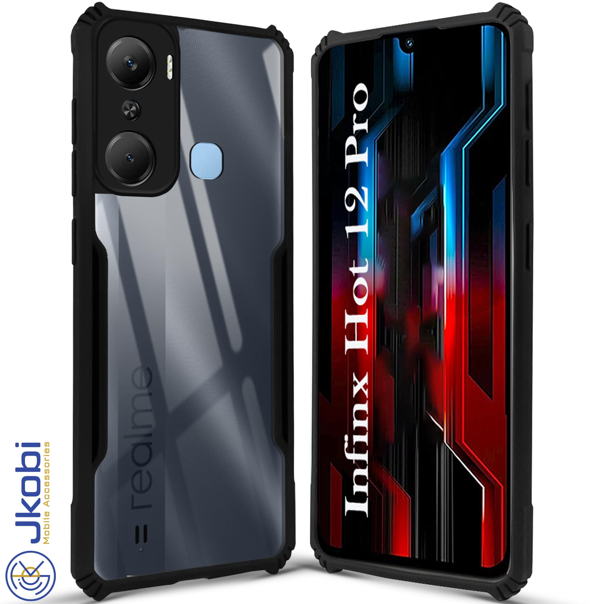 For Infinix Hot 12 Pro Back Cover Case (Shockproof with Polycarbonate Clear Panel | Professional Black)