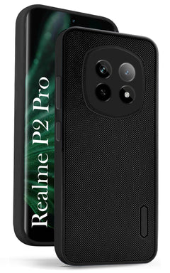 For Realme P2 Pro Back Cover Case  (Textured Grip Design | Micro-Fiber Cloth Inside | Slim and Light Weight | Soft Touch and Feel | Black)