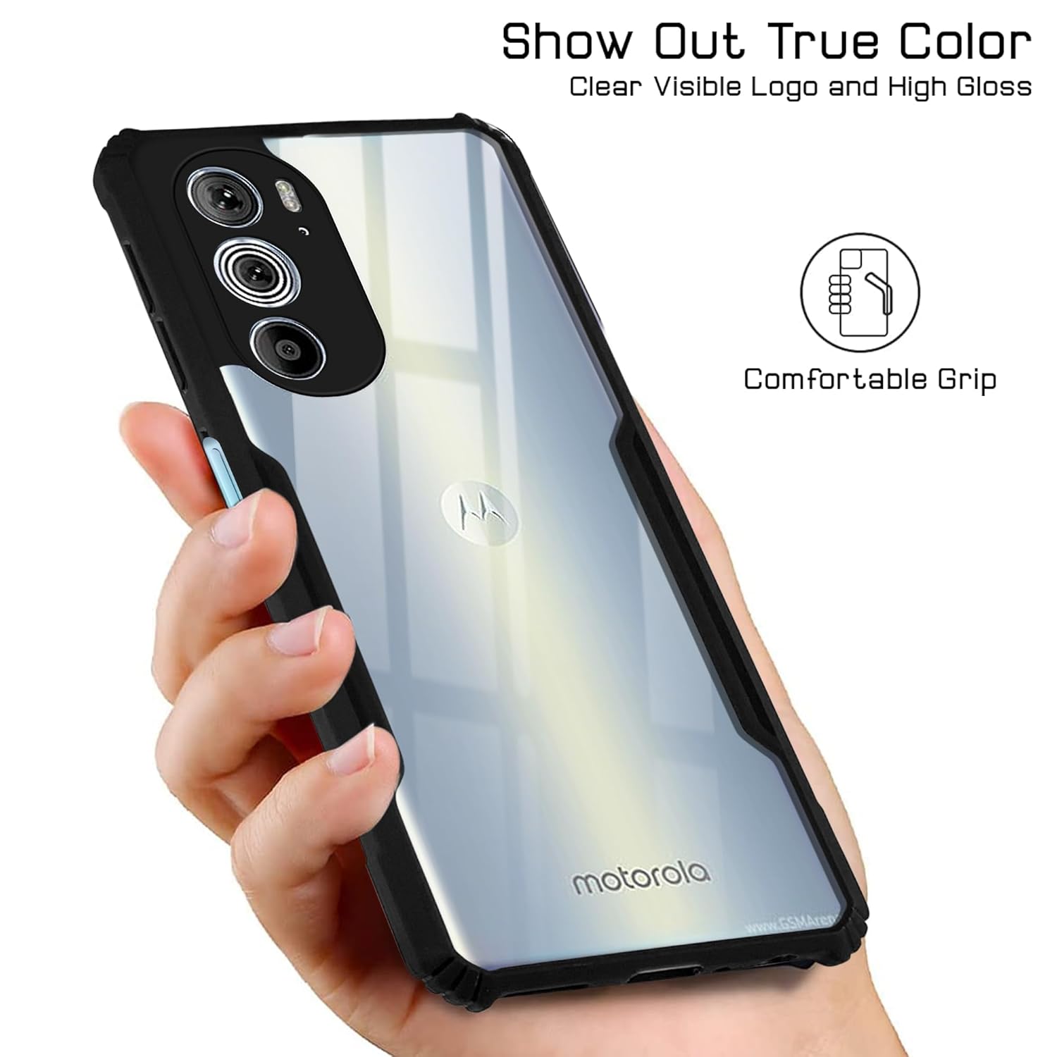 For Motorola Moto Edge 30 Pro Back Cover Case (Shockproof with Polycarbonate Clear Panel)