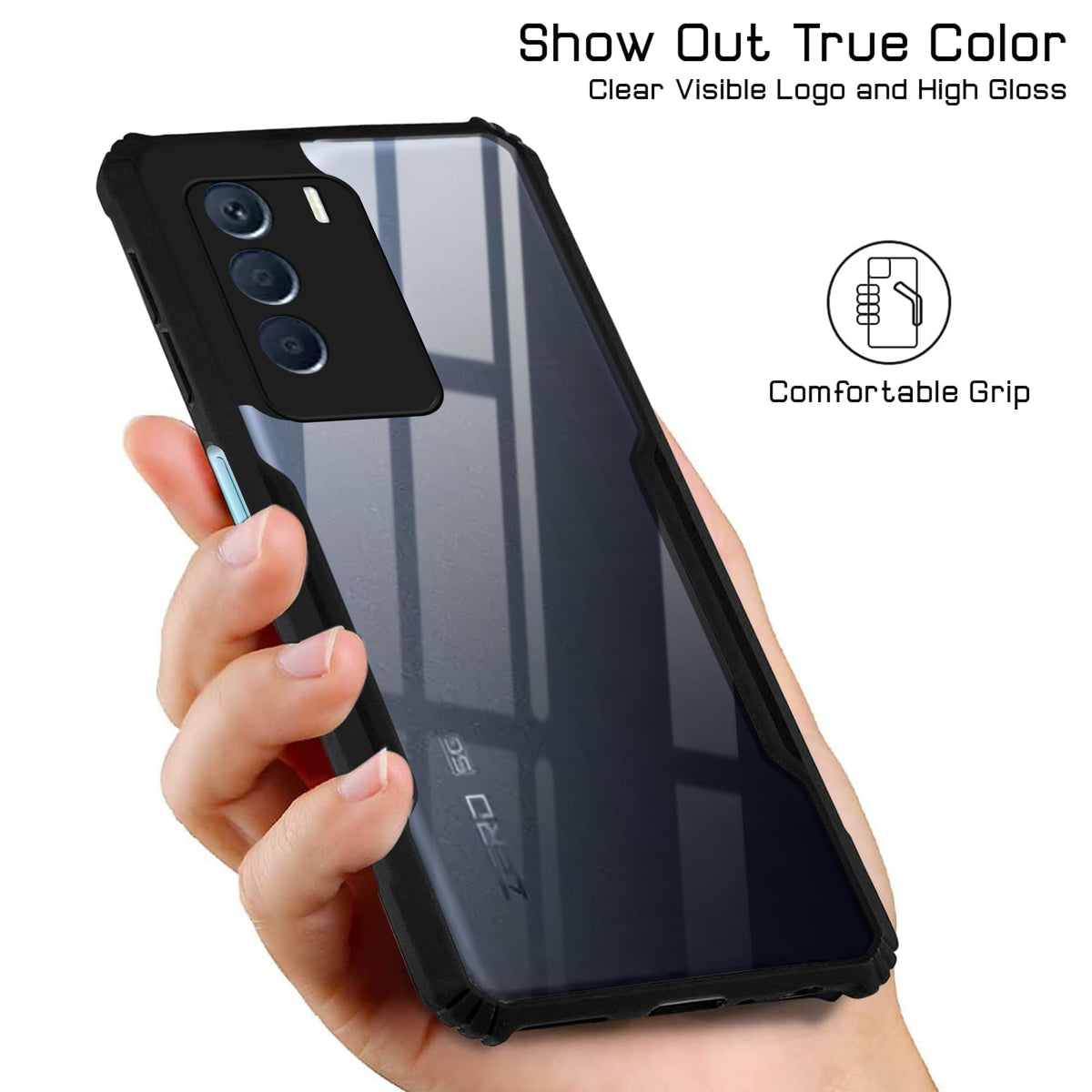 For Infinix Zero 5G Back Cover Case Hybrid (Shockproof with Polycarbonate Clear Panel | Professional Black)