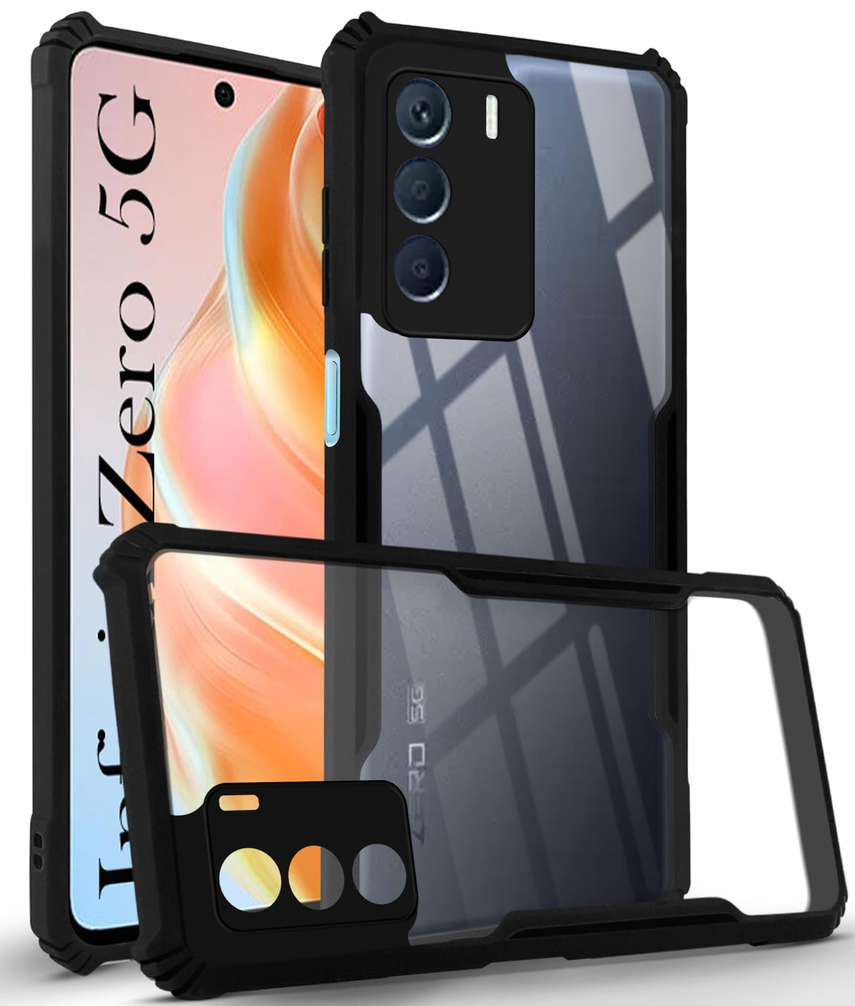 For Infinix Zero 5G Back Cover Case Hybrid (Shockproof with Polycarbonate Clear Panel | Professional Black)