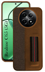 For Realme C65 5G Back Cover Case (Professional PU Leather | Strip Chain Holder Socket)