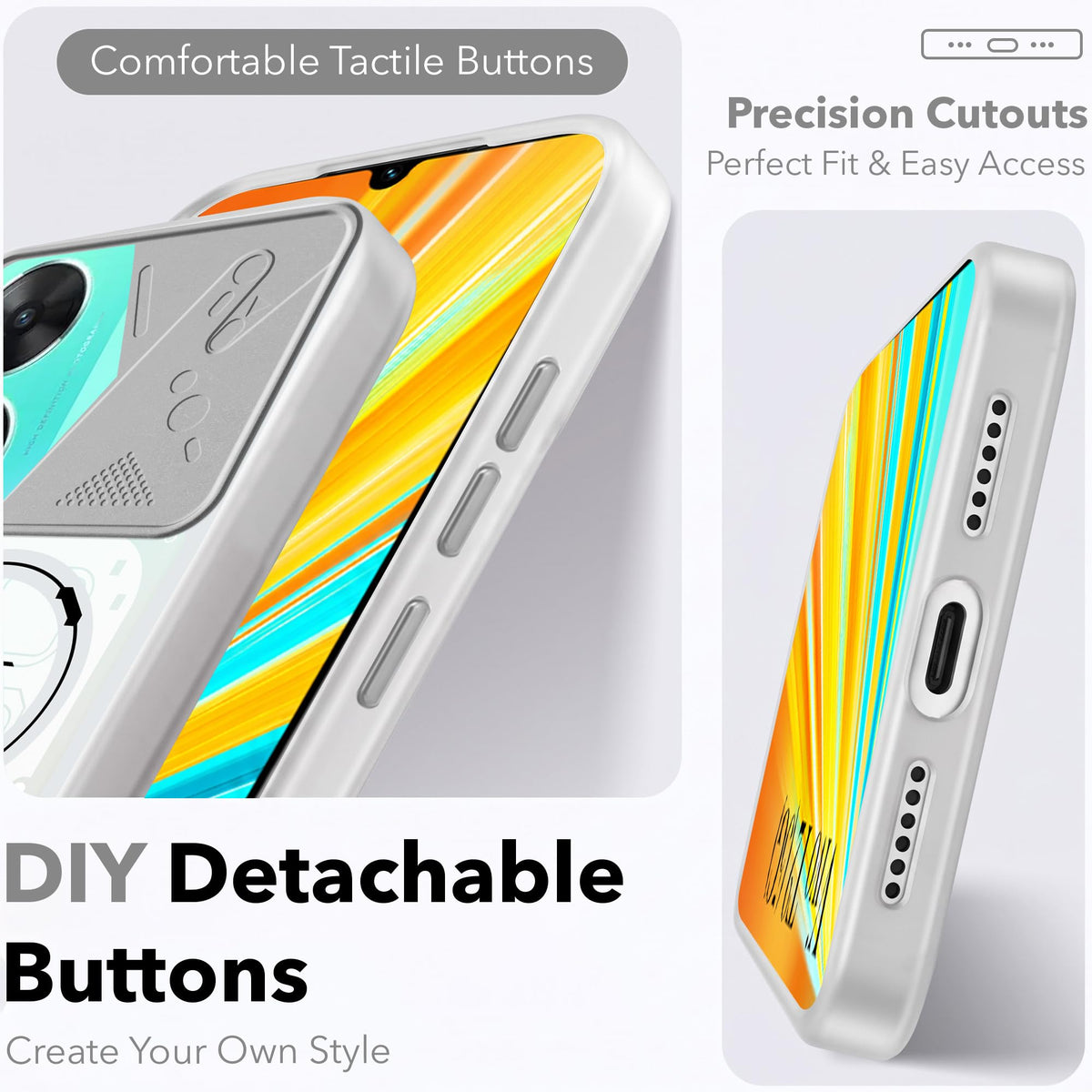 For Vivo T2 Metallic Back Cover Case (Metallic Camera Protection & Buttons | Translucent Milky Shade | Hard Polycarbonate)