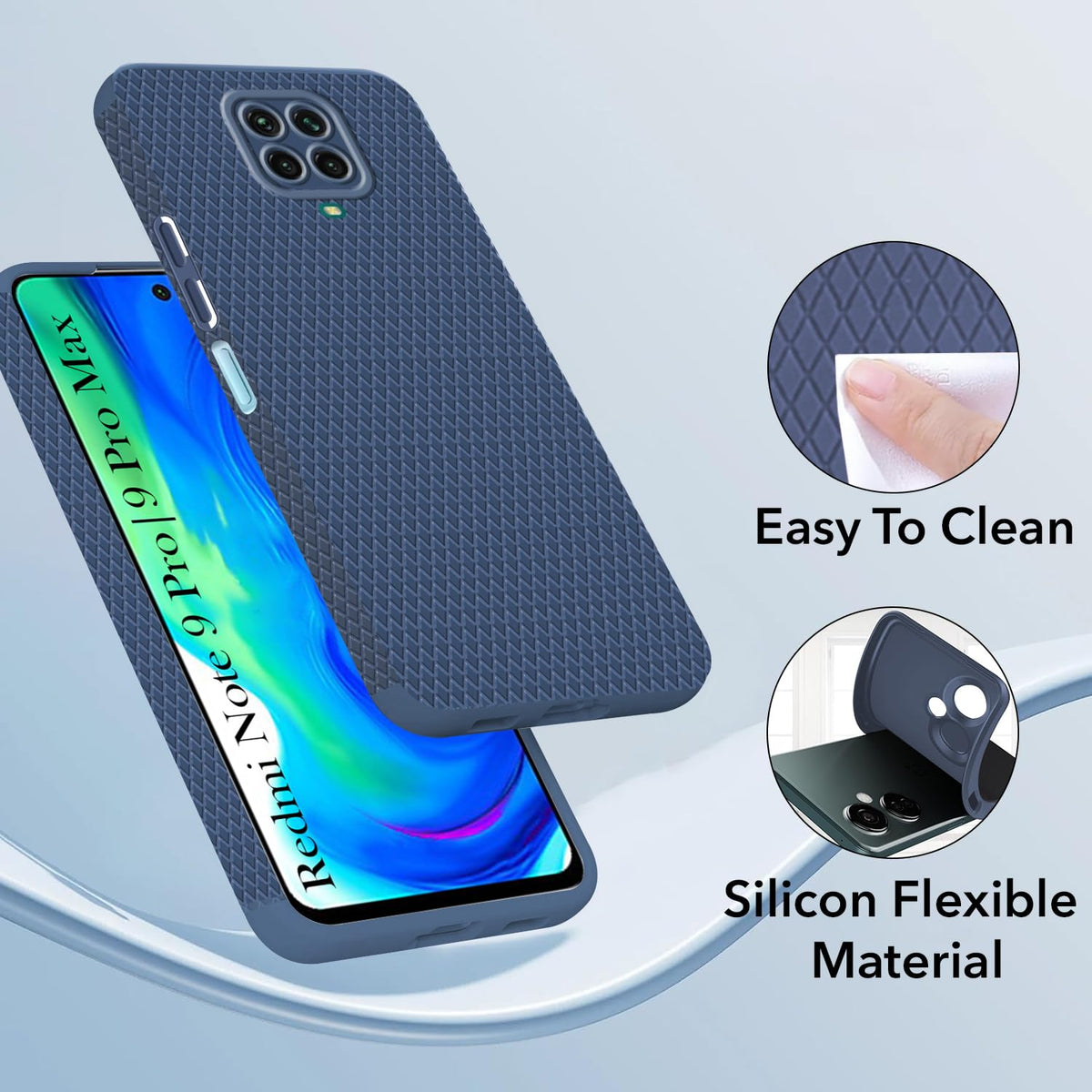 For Redmi Note 9 Pro | 9 Pro Max  Back Cover Case (Liquid Silicone | Side Grip | Camera Protection)
