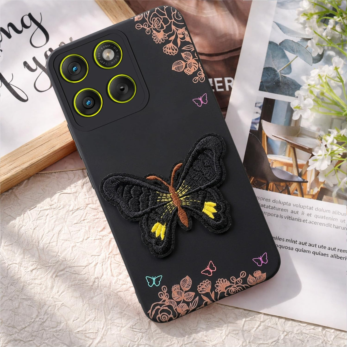 For Motorola Moto Edge 70 Back Cover Case (Soft Butterfly Embroidery | Women Teen Girls | Camera Protection| Matte Silicone)