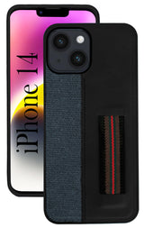 For Apple iPhone 14 Back Cover Case (Professional PU Leather | Strip Chain Holder Socket | Black)