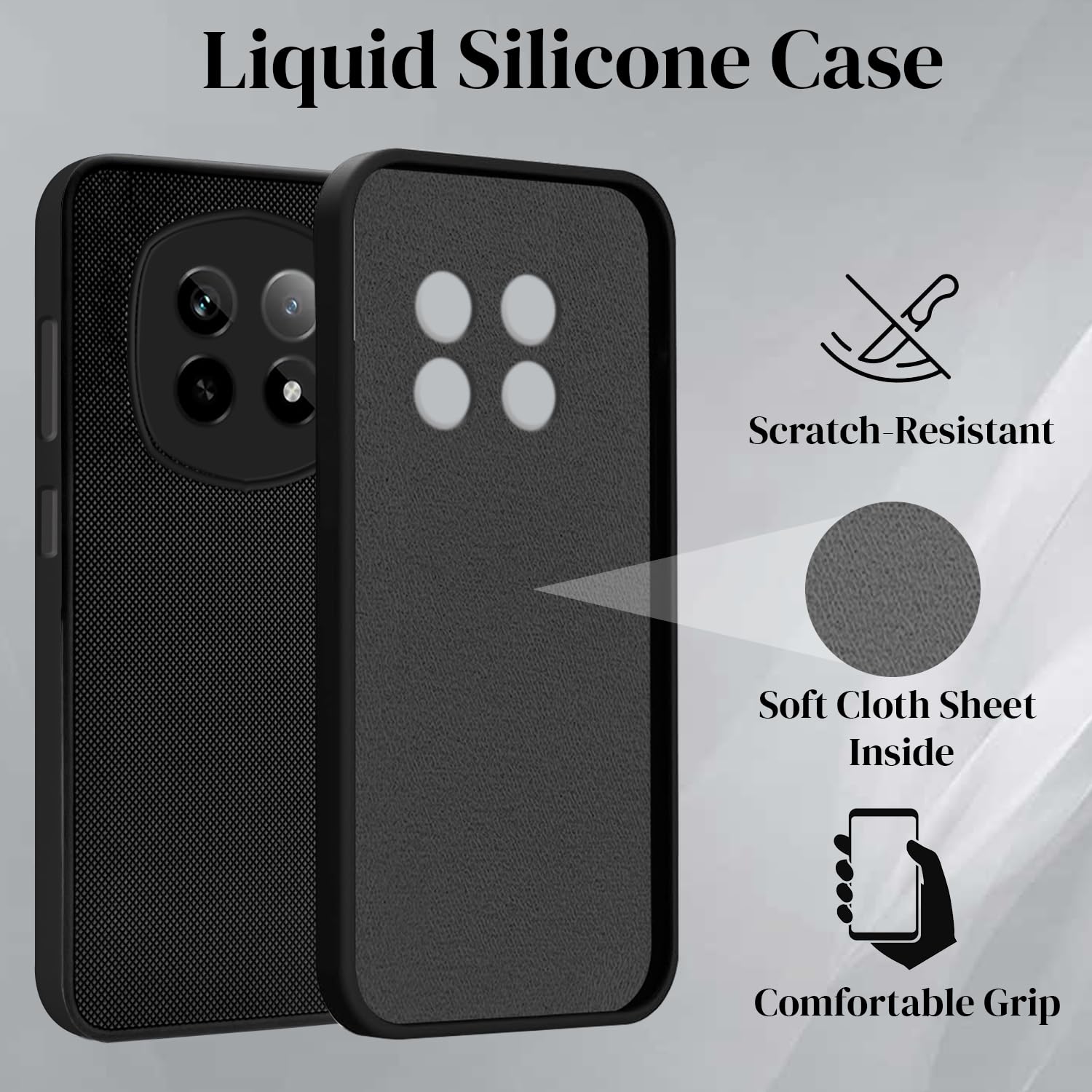 For Realme P2 Pro Back Cover Case  (Textured Grip Design | Micro-Fiber Cloth Inside | Slim and Light Weight | Soft Touch and Feel | Black)