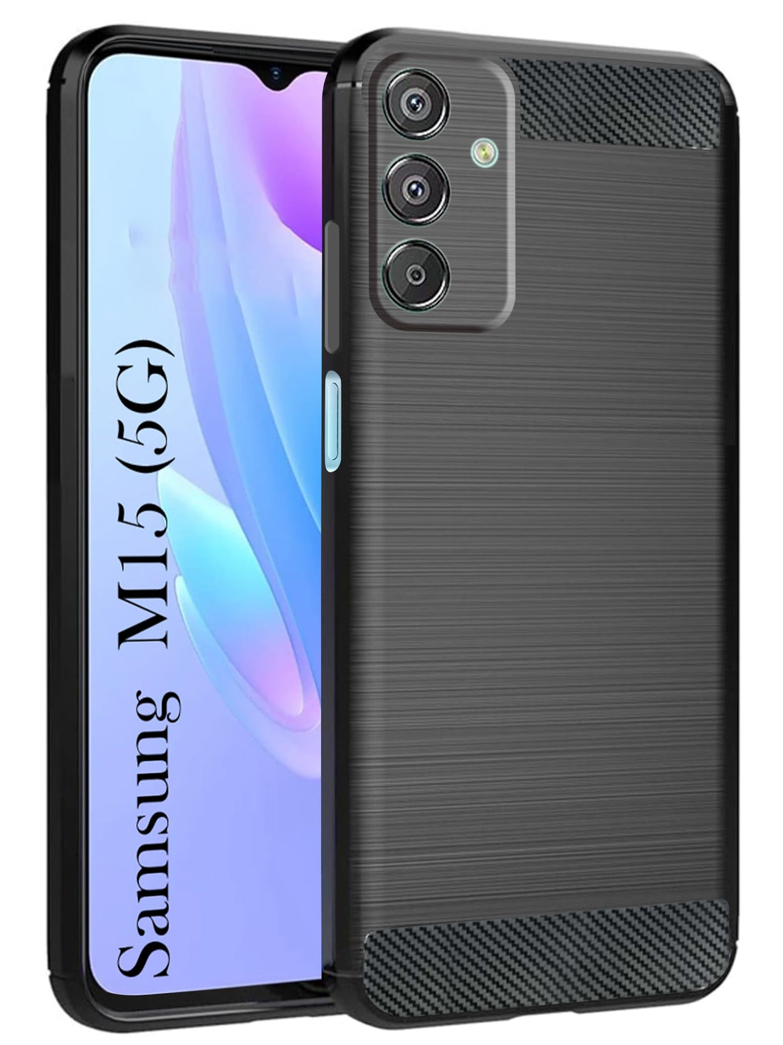 For Samsung Galaxy M15 5G Back Cover Case (Hybrid Armor Case | Carbon Fiber Shockproof | Soft and Flexible | Black)