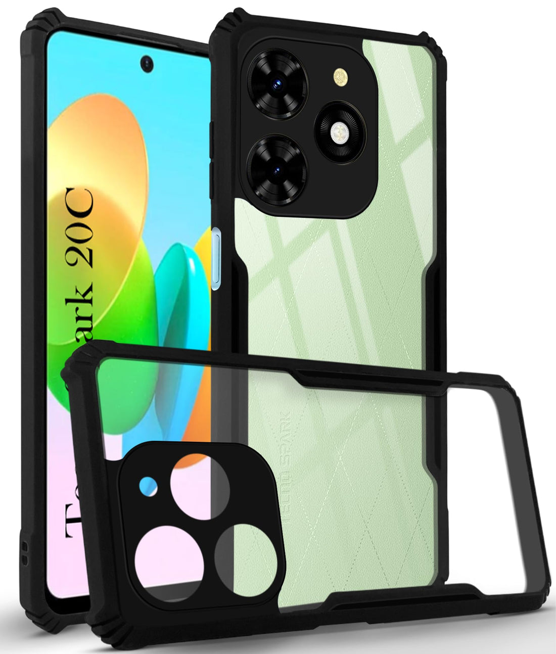 For Tecno Spark 20C Back Cover Case (Shockproof with Polycarbonate Clear Panel)