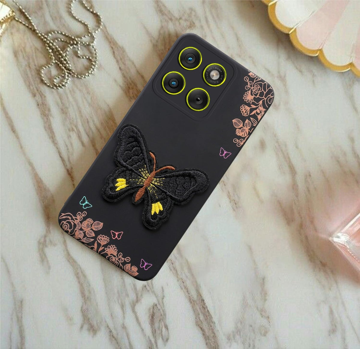 For Motorola Moto Edge 70 Back Cover Case (Soft Butterfly Embroidery | Women Teen Girls | Camera Protection| Matte Silicone)