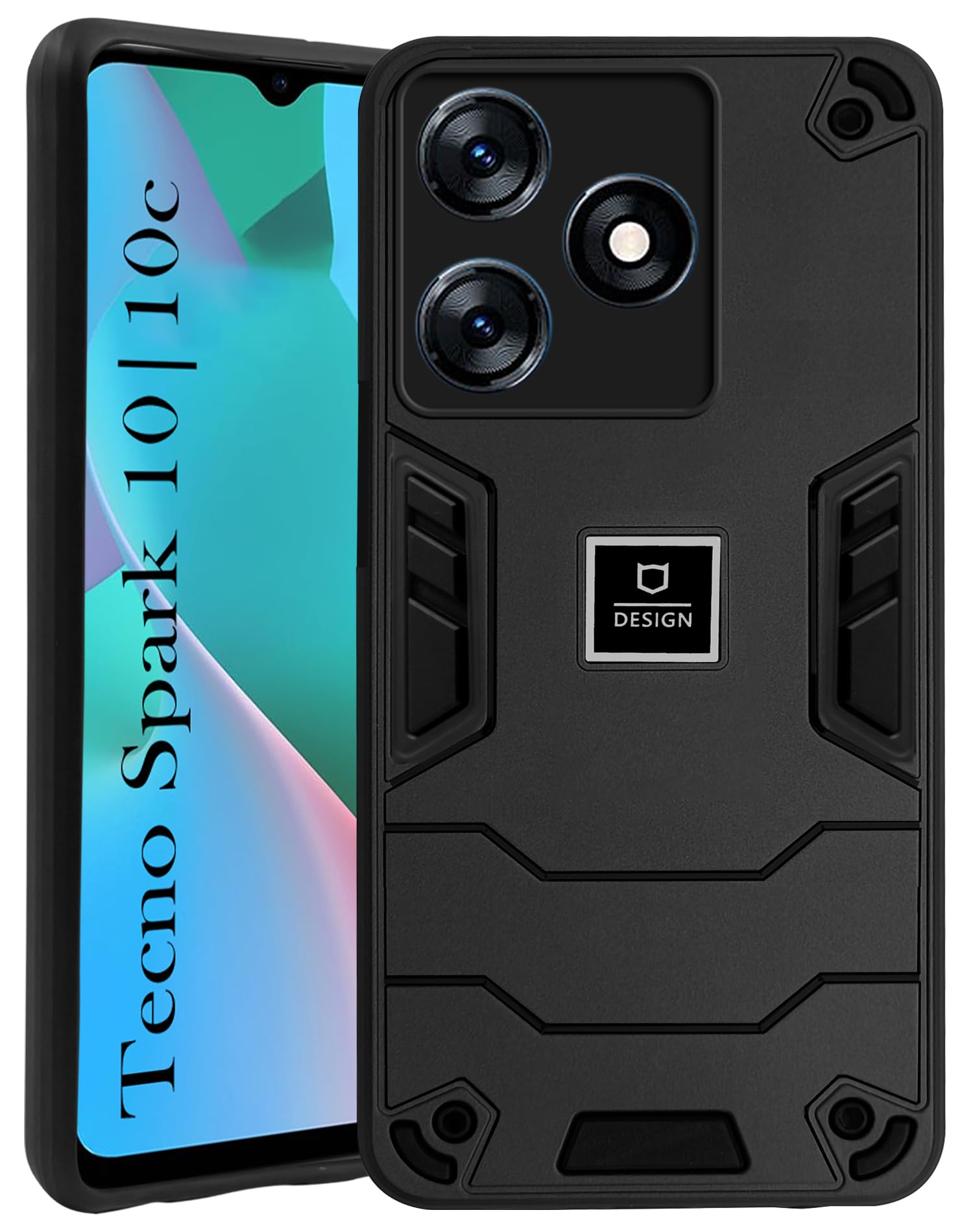 For Tecno Spark 10 | Tecno Spark 10C Back Cover Case (Lightweight Hybrid Shockproof Polycarbonate| Slim Black)