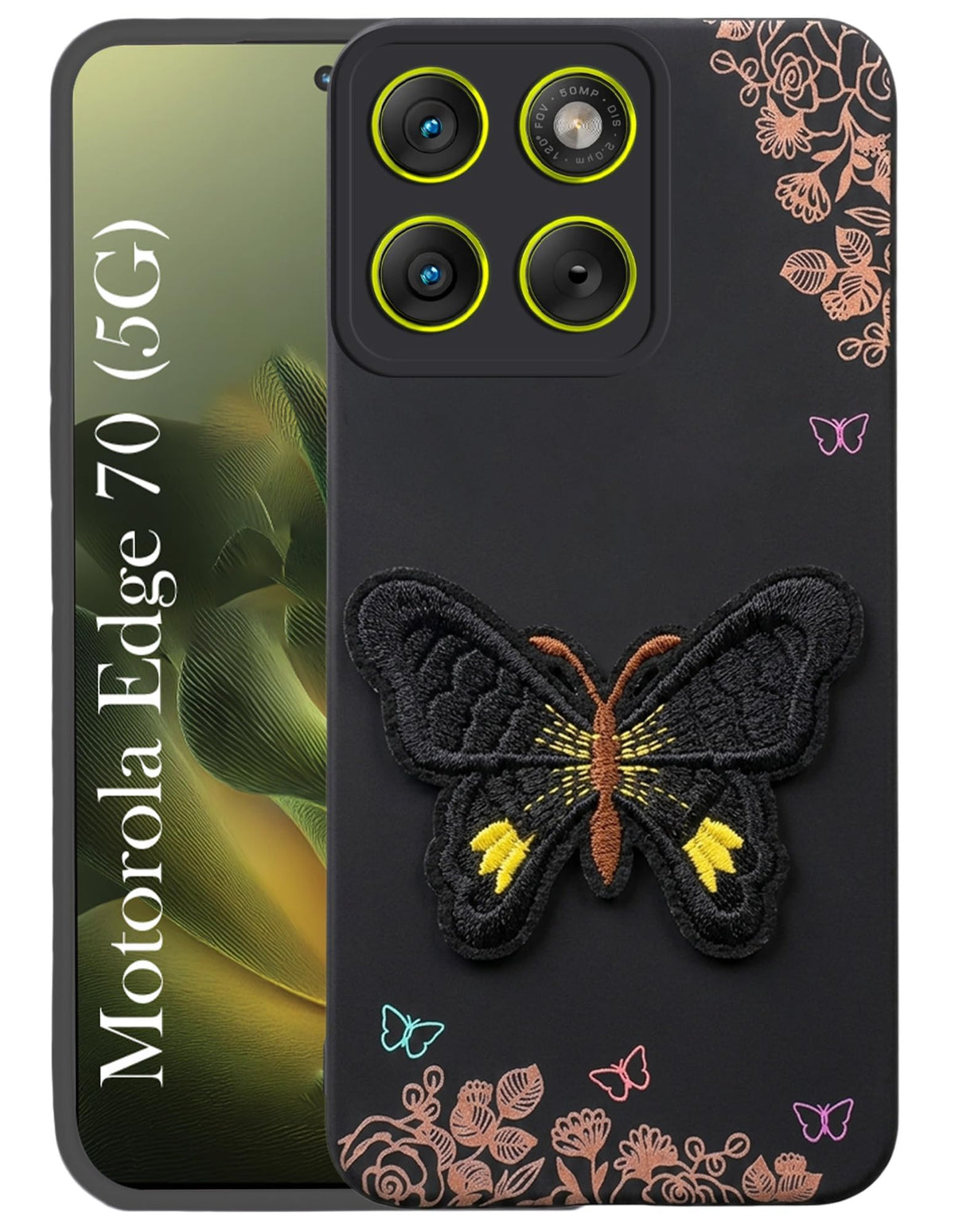For Motorola Moto Edge 70 Back Cover Case (Soft Butterfly Embroidery | Women Teen Girls | Camera Protection| Matte Silicone)