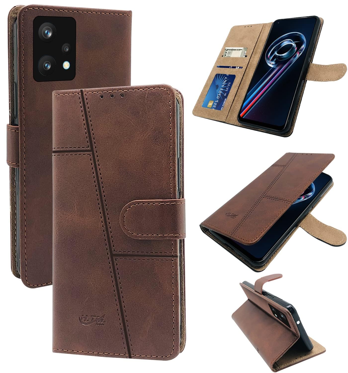 For Realme 9 Pro Flip Cover Case (Stitched Leather Finish | Magnetic Closure | Inner TPU | Foldable Stand | Wallet Card Slots)
