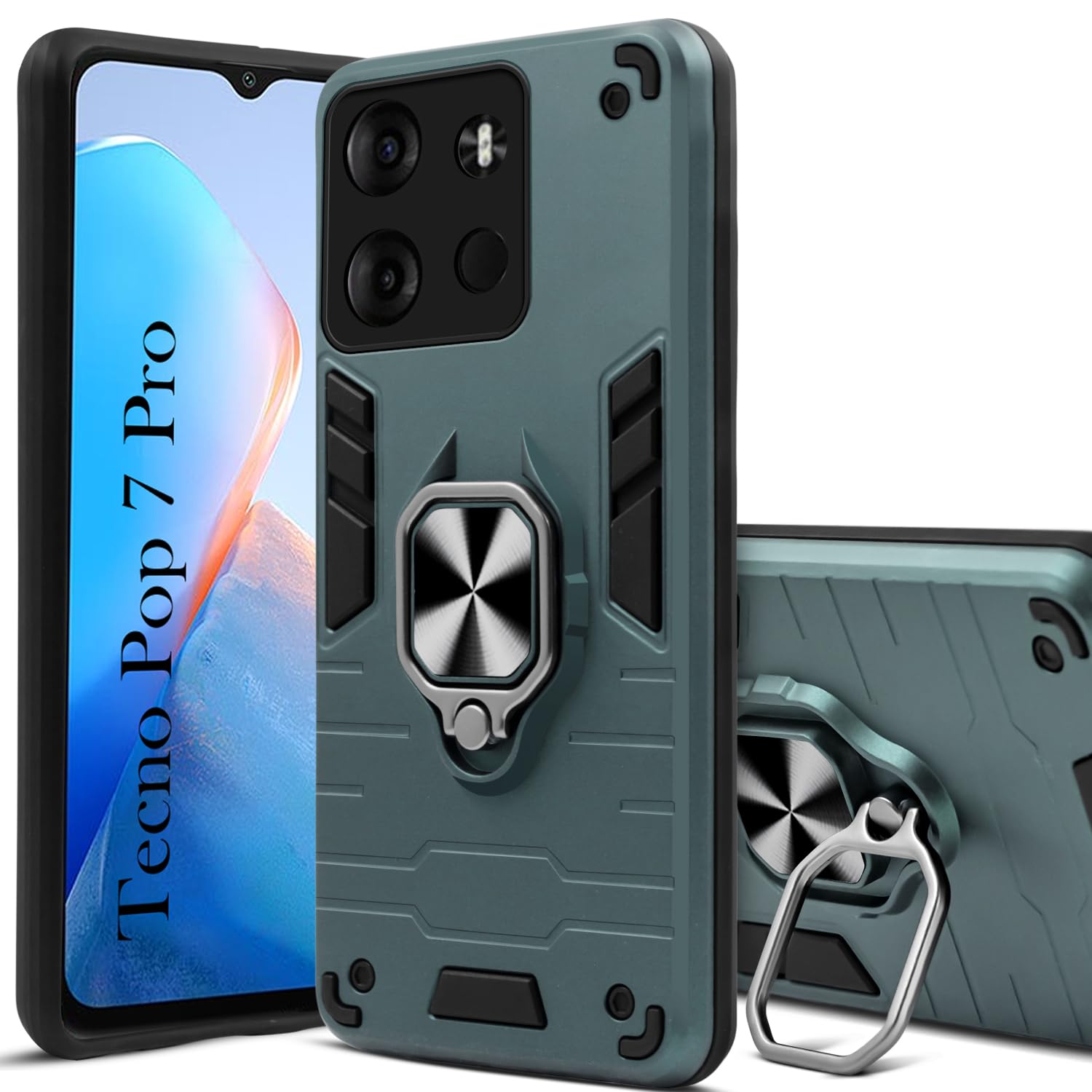 For Tecno POP 7 Pro Back Cover Case (Shockproof Polycarbonate Dual Layer Hybrid Armor)