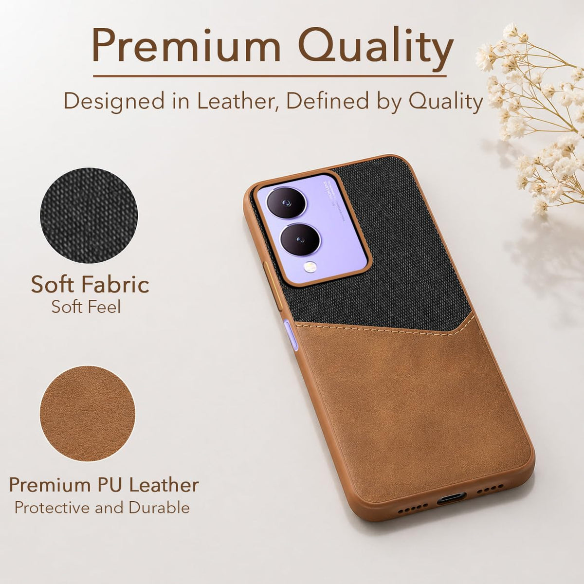 For Vivo Y17s Back Cover Case (Dual PU Leather Stitch | Professional Minimalist | Soft and Flexible)