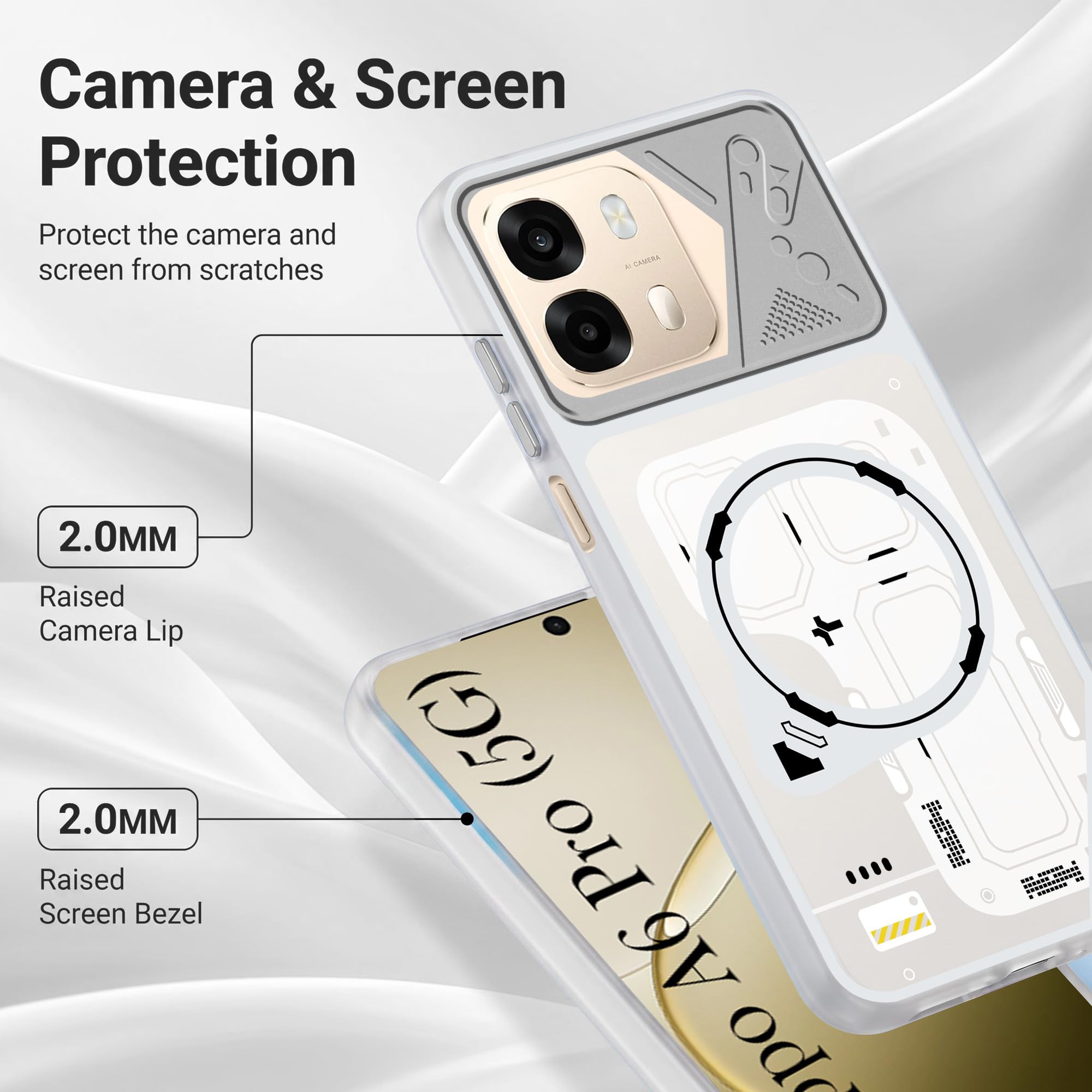For Oppo A6 Pro Metallic Back Cover Case (Metallic Camera Protection & Buttons | Translucent Milky Shade | Hard Polycarbonate)