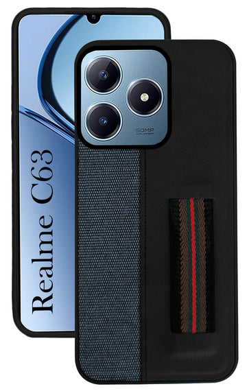 For Realme C63 Back Cover Case ( Professional PU Leather | Strip Chain Holder Socket)