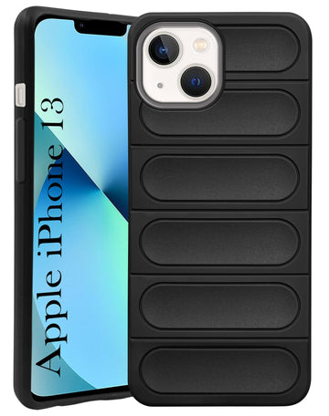 For Apple iPhone 13 Back Cover Case (Matte Liquid Silicone | Professional Micro-Fiber Cloth Inside | Camera Protection Ring | Wave Black)