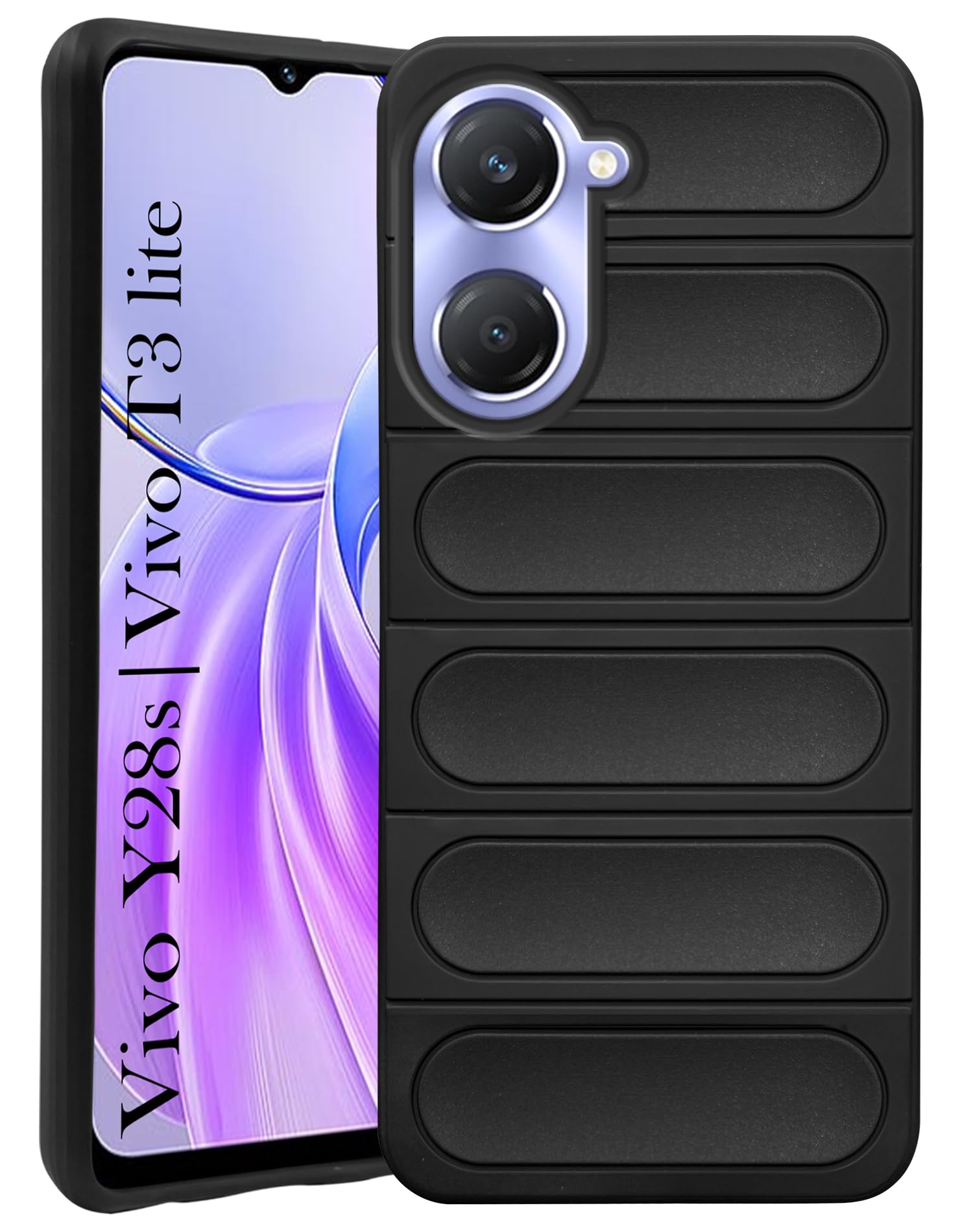 For Vivo Y28s 5G | Vivo T3 Lite 5G Back Cover Case (Matte Liquid Silicone | Professional Micro-Fiber Cloth Inside | Camera Protection Ring | Wave Black)