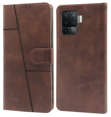 For Oppo Reno5 Lite | Reno 5 Lite Flip Cover Case (Stitched Leather Finish | Magnetic Closure | Inner TPU | Foldable Stand | Wallet Card Slots)