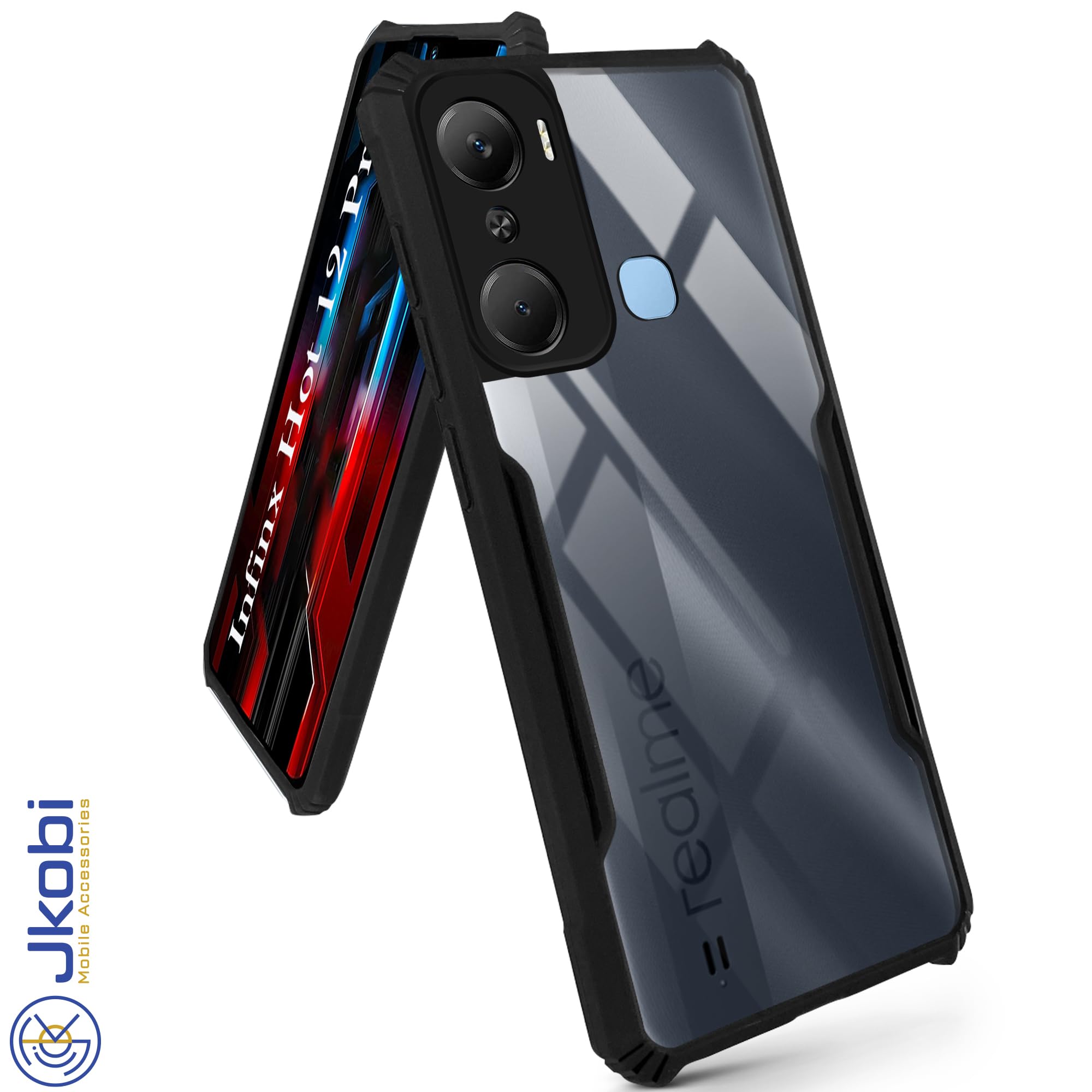 For Infinix Hot 12 Pro Back Cover Case (Shockproof with Polycarbonate Clear Panel | Professional Black)