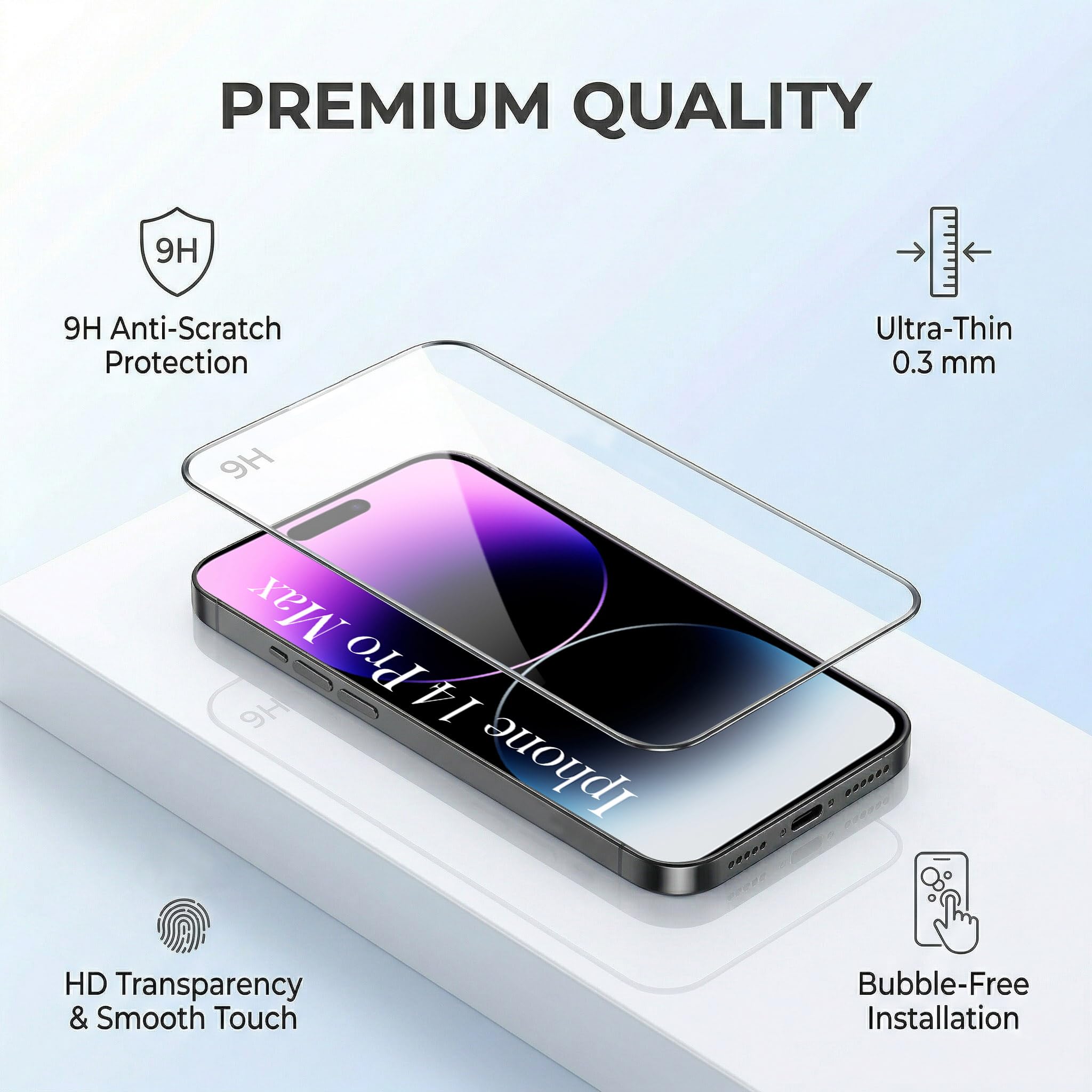 For Apple iPhone 14 Pro Max Combo (Textured Grip Design | Micro-Fiber Cloth Inside | Oleophobic Coating Screen Glass)